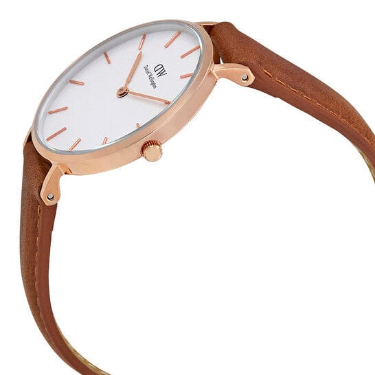 Daniel Wellington Petite Durham White Dial Brown Leather Strap Watch For Women - DW00100172