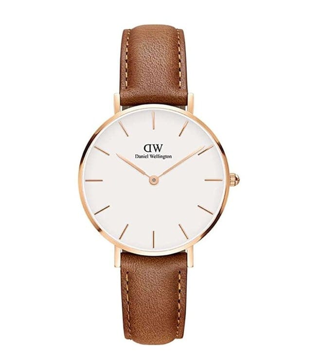 Daniel Wellington Petite Durham White Dial Brown Leather Strap Watch For Women - DW00100172