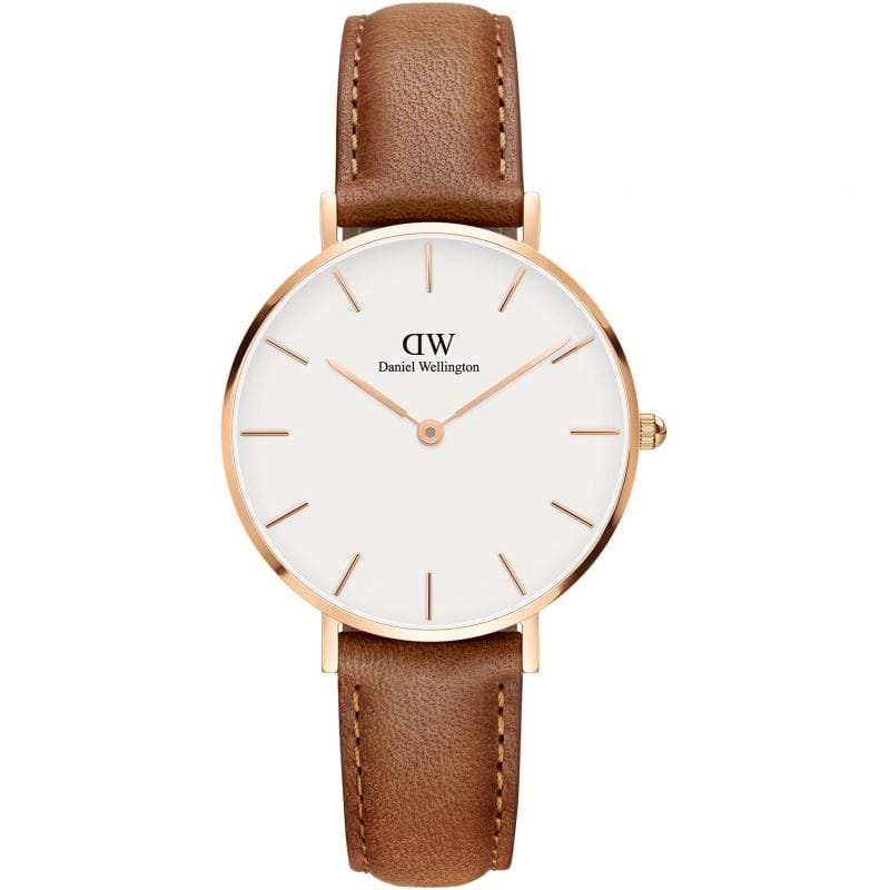 Daniel Wellington Petite Durham White Dial Brown Leather Strap Watch For Women - DW00100172