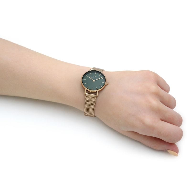 Daniel Wellington Petite Emerald Green Dial Gold Mesh Strap Watch For Women - DW00100479