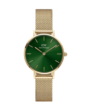 Daniel Wellington Petite Emerald Green Dial Gold Mesh Strap Watch For Women - DW00100479