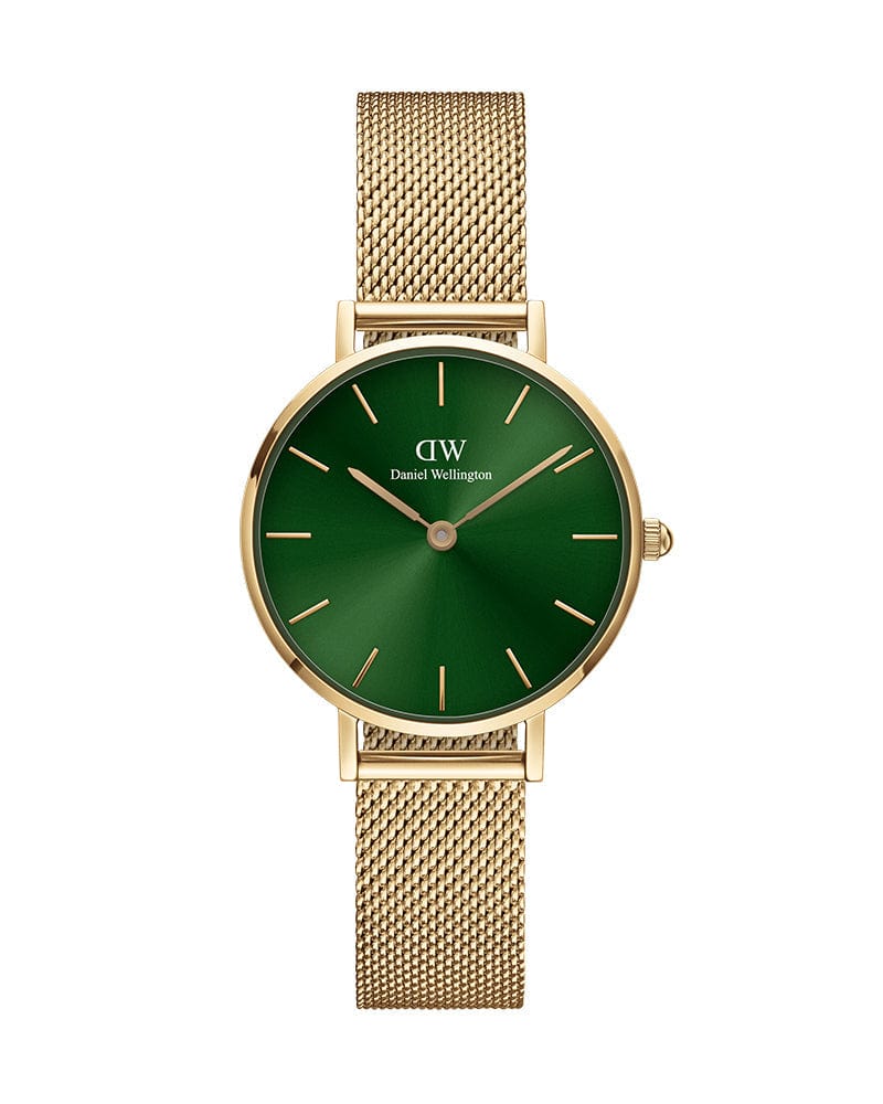 Daniel Wellington Petite Emerald Green Dial Gold Mesh Strap Watch For Women - DW00100479