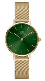 Daniel Wellington Petite Emerald Green Dial Gold Mesh Strap Watch For Women - DW00100479