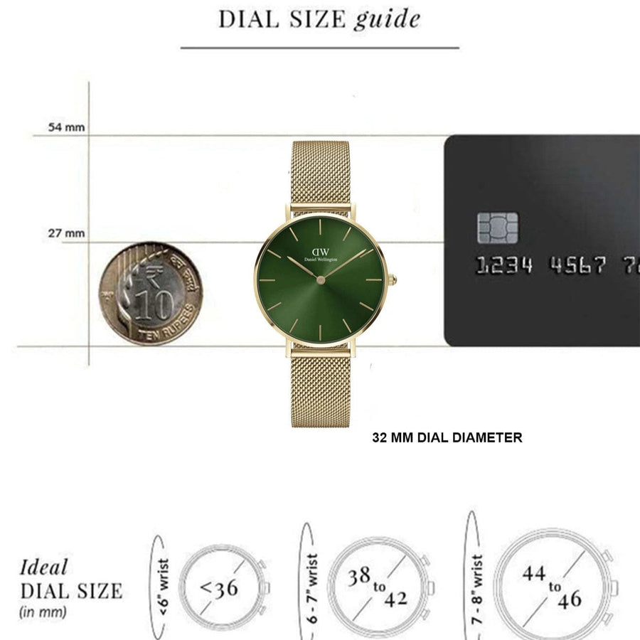 Daniel Wellington Petite Emerald Green Dial Gold Mesh Strap Watch For Women - DW00100480