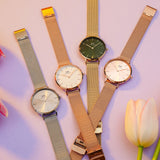 Daniel Wellington Petite Emerald Green Dial Gold Mesh Strap Watch For Women - DW00100480
