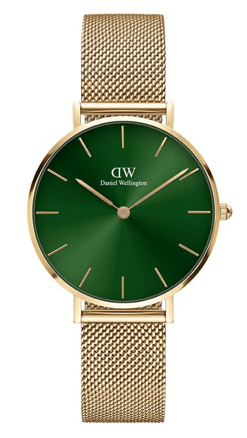 Daniel Wellington Petite Emerald Green Dial Gold Mesh Strap Watch For Women - DW00100480