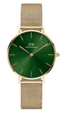 Daniel Wellington Petite Emerald Green Dial Gold Mesh Strap Watch For Women - DW00100480