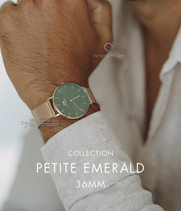 Daniel Wellington Petite Emerald Green Dial Gold Mesh Strap Watch For Women - DW00100481