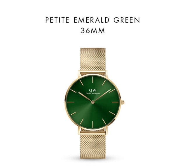 Daniel Wellington Petite Emerald Green Dial Gold Mesh Strap Watch For Women - DW00100481
