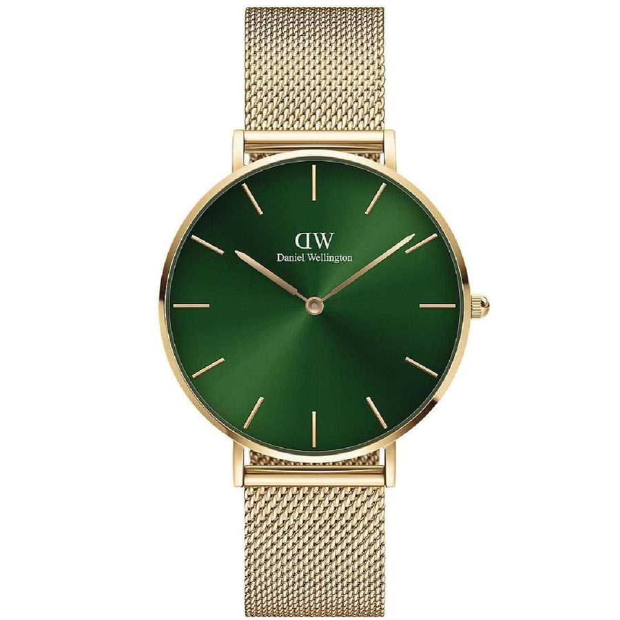 Daniel Wellington Petite Emerald Green Dial Gold Mesh Strap Watch For Women - DW00100481