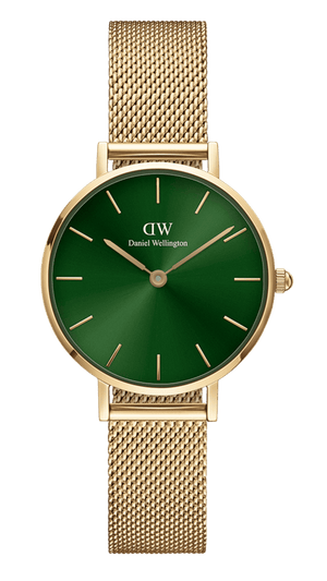 Daniel Wellington Petite Emerald Green Dial Gold Mesh Strap Watch For Women - DW00100481