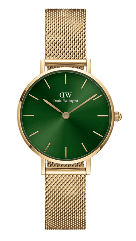 Daniel Wellington Petite Emerald Green Dial Gold Mesh Strap Watch For Women - DW00100481