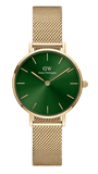 Daniel Wellington Petite Emerald Green Dial Gold Mesh Strap Watch For Women - DW00100481