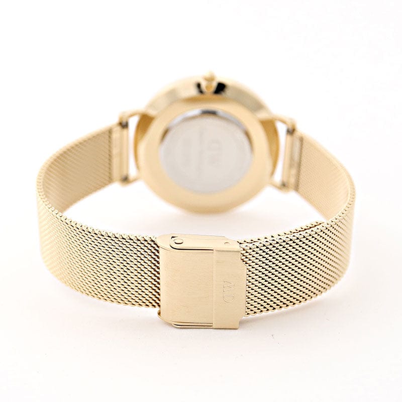 Daniel Wellington Petite Evergold Black Dial Gold Mesh Strap Watch For Women - DW00100345