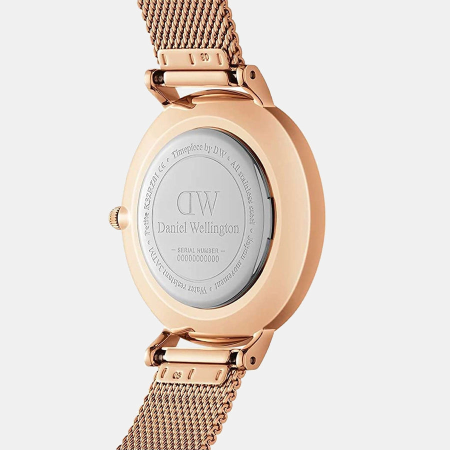 Daniel Wellington Petite Melrose Black Dial Rose Gold Mesh Strap Watch For Women - DW00100303