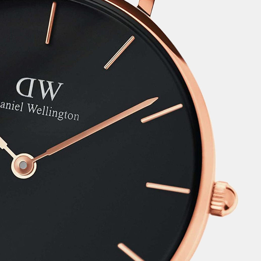 Daniel Wellington Petite Melrose Black Dial Rose Gold Mesh Strap Watch For Women - DW00100303