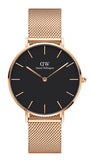 Daniel Wellington Petite Melrose Black Dial Rose Gold Mesh Strap Watch For Women - DW00100303