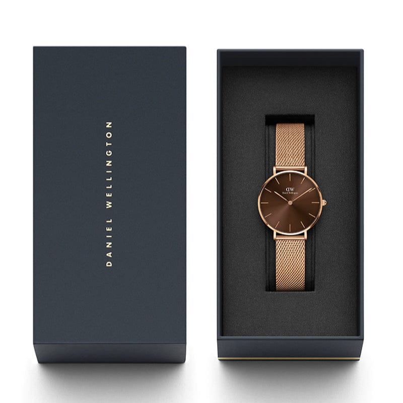 Daniel Wellington Petite Melrose Brown Dial Rose Gold Mesh Strap Watch For Women - DW00100477