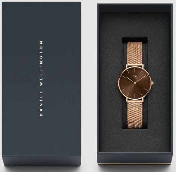 Daniel Wellington Petite Melrose Brown Dial Rose Gold Mesh Strap Watch For Women - DW00100477