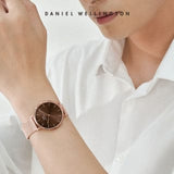 Daniel Wellington Petite Melrose Brown Dial Rose Gold Mesh Strap Watch For Women - DW00100477