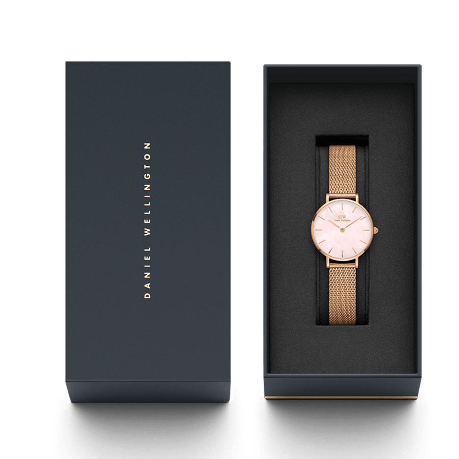 Daniel Wellington Petite Melrose Mother of Pearl Pink Dial Pink Mesh Strap Watch For Women - DW00100513