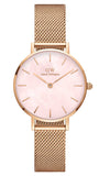 Daniel Wellington Petite Melrose Mother of Pearl Pink Dial Pink Mesh Strap Watch For Women - DW00100513