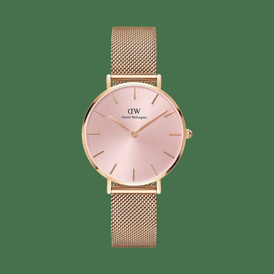 Daniel Wellington Petite Melrose Pink Dial Rose Gold Mesh Strap Watch For Women - DW00100367