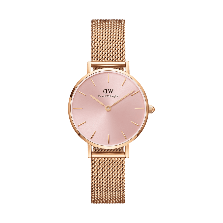 Daniel Wellington Petite Melrose Pink Dial Rose Gold Mesh Strap Watch For Women - DW00100367