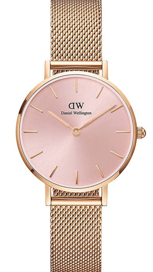 Daniel Wellington Petite Melrose Pink Dial Rose Gold Mesh Strap Watch For Women - DW00100367