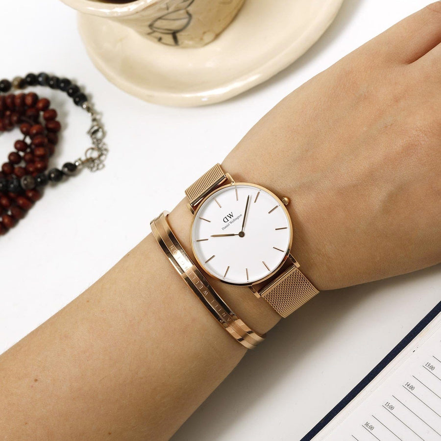 Daniel Wellington Petite Melrose White Dial Rose Gold Mesh Strap Watch For Women - DW00100305