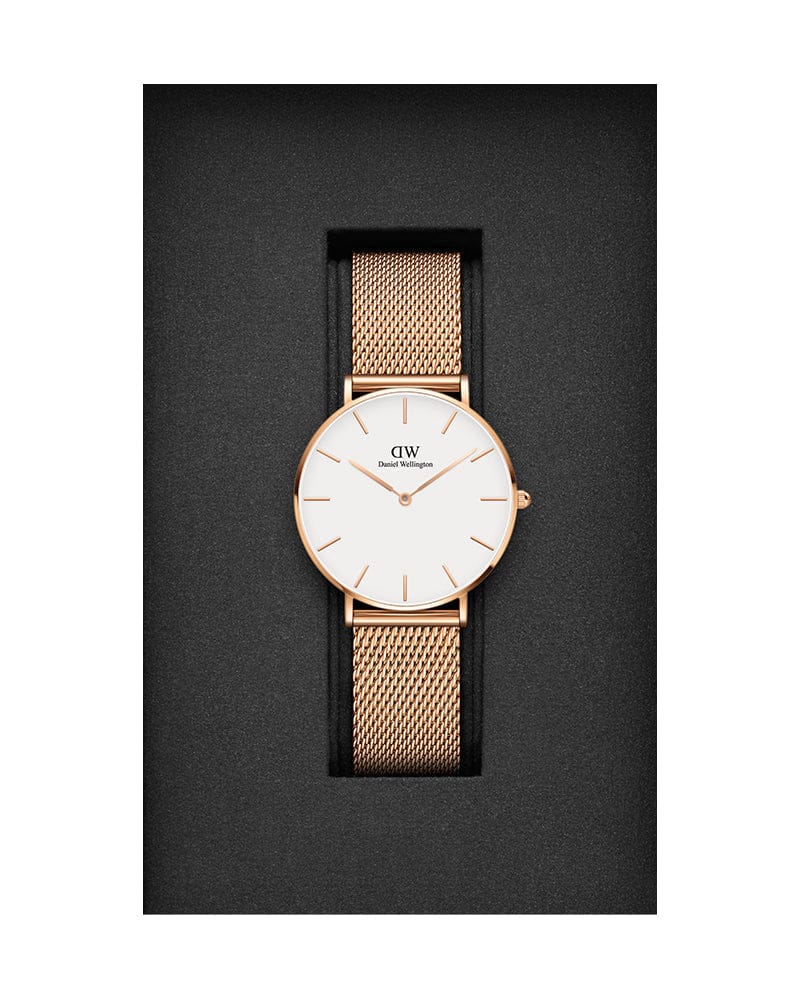 Daniel Wellington Petite Melrose White Dial Rose Gold Mesh Strap Watch For Women - DW00100305