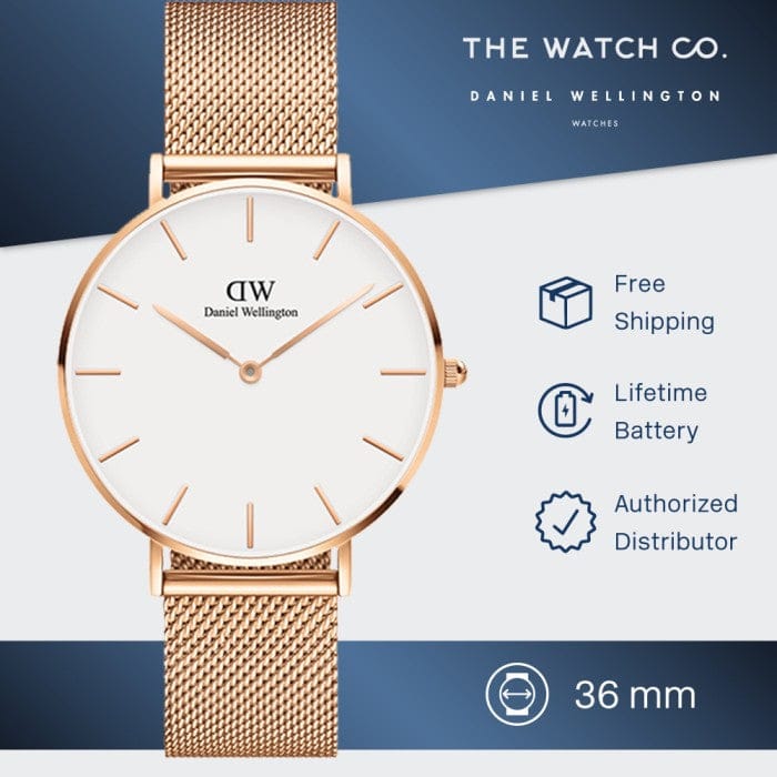 Daniel Wellington Petite Melrose White Dial Rose Gold Mesh Strap Watch For Women - DW00100305