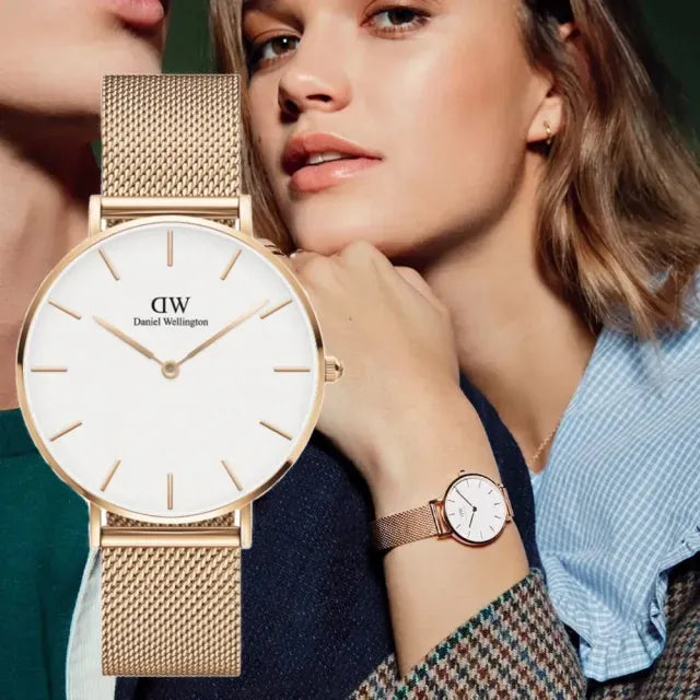 Daniel Wellington Petite Melrose White Dial Rose Gold Mesh Strap Watch For Women - DW00100305