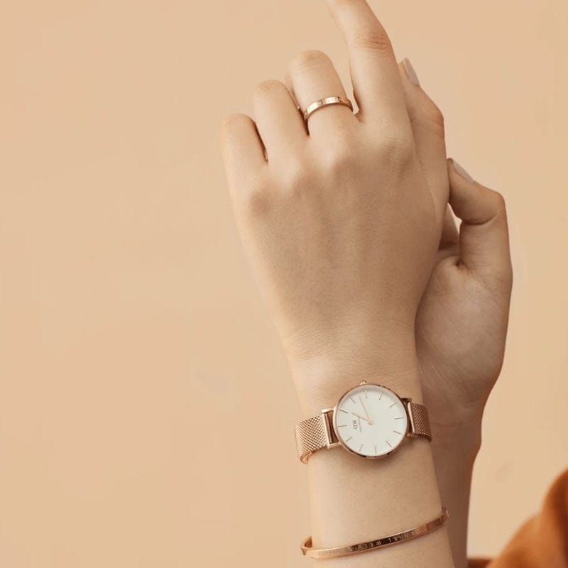 Daniel Wellington Petite Melrose White Dial Rose Gold Mesh Strap Watch For Women - DW00100305