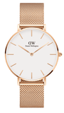 Daniel Wellington Petite Melrose White Dial Rose Gold Mesh Strap Watch For Women - DW00100305