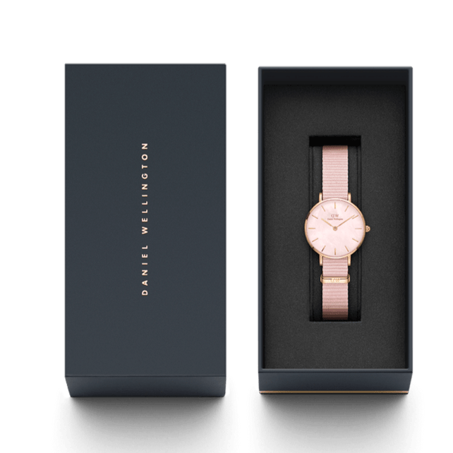 Daniel Wellington Petite Mother of Pearl Pink Dial Pink Nylon Strap Watch For Women - DW00100512