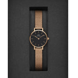 Daniel Wellington Petite Pressed Melrose Black Dial Rose Gold Mesh Strap Watch For Women - DW00100440