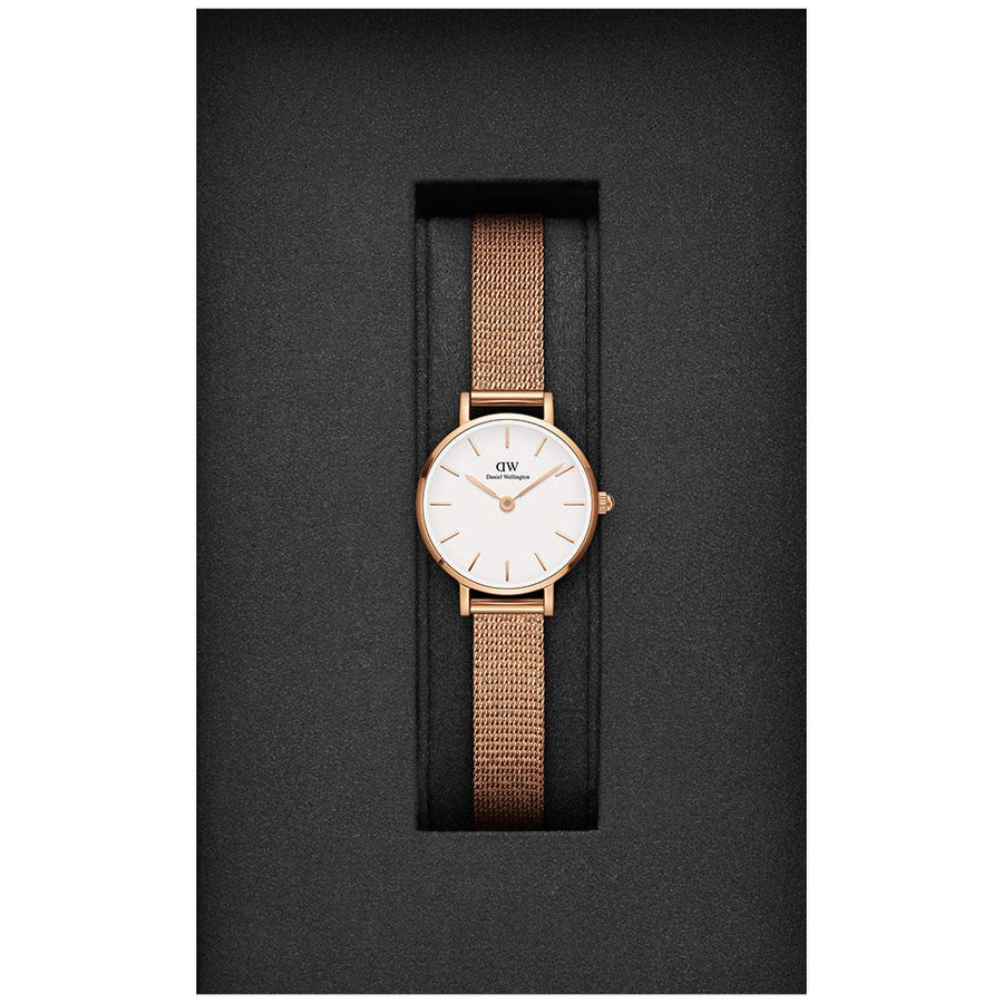Daniel Wellington Petite Pressed Melrose White Dial Gold Mesh Bracelet Watch For Women - DW00100447