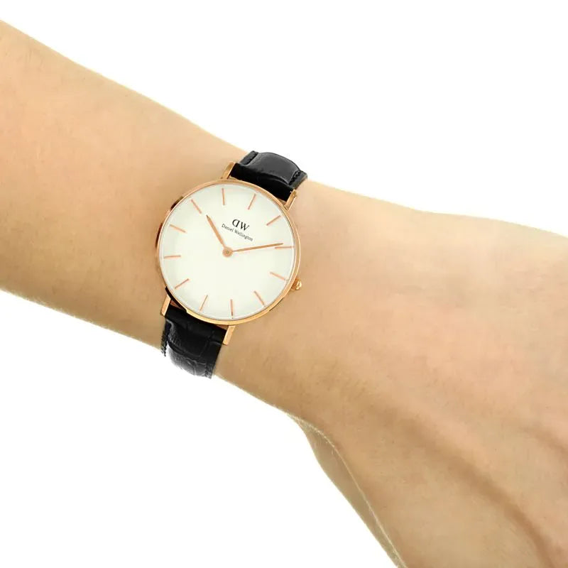 Daniel Wellington Petite Reading White Dial Black Leather Strap Watch For Women - DW00100173
