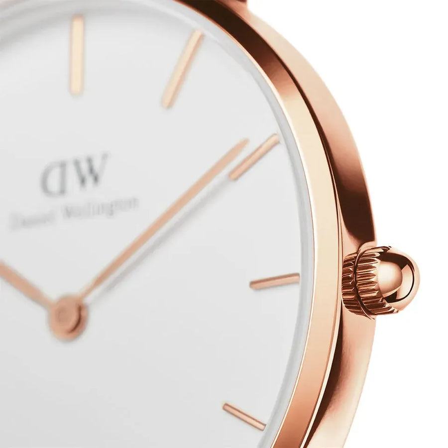Daniel Wellington Petite Reading White Dial Black Leather Strap Watch For Women - DW00100173