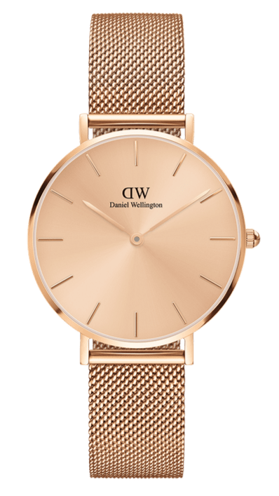 Daniel Wellington Petite Rose Gold Dial Rose Gold Mesh Strap Watch For Women - DW00100472