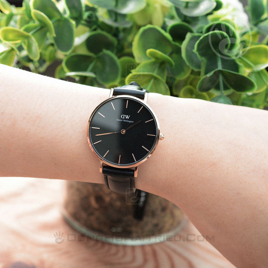 Daniel Wellington Petite Sheffield Black Dial Black Leather Strap Watch For Women - DW00100168