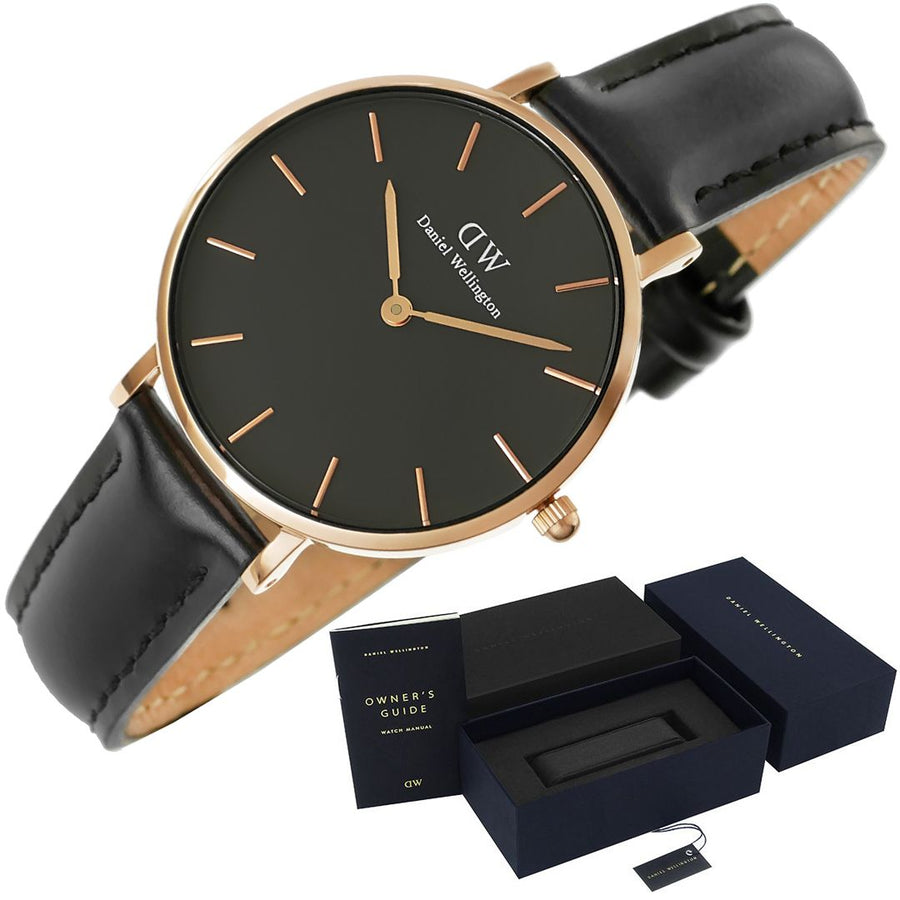 Daniel Wellington Petite Sheffield Black Dial Black Leather Strap Watch For Women - DW00100168