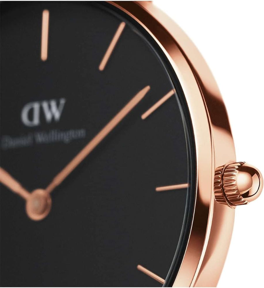Daniel Wellington Petite Sheffield Black Dial Black Leather Strap Watch For Women - DW00100168