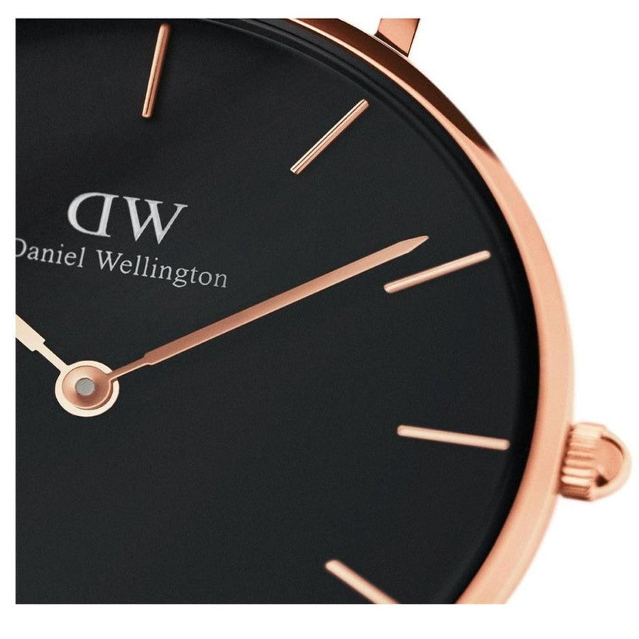 Daniel Wellington Petite Sheffield Black Dial Black Leather Strap Watch For Women - DW00100168