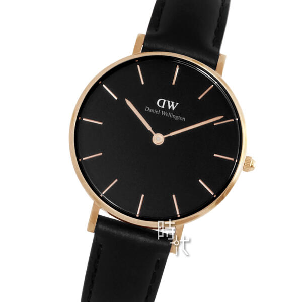 Daniel Wellington Petite Sheffield Black Dial Black Leather Strap Watch For Women - DW00100168