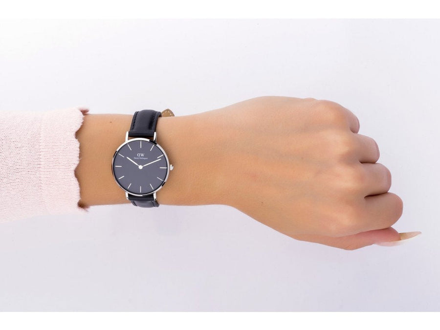 Daniel Wellington Petite Sheffield Black Dial Black Leather Strap Watch For Women - DW00100180