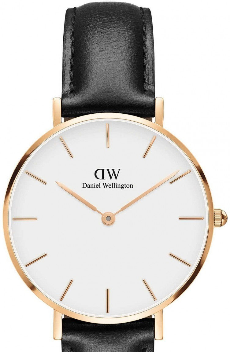 Daniel Wellington Petite Sheffield White Dial Black Leather Strap Watch For Women - DW00100174