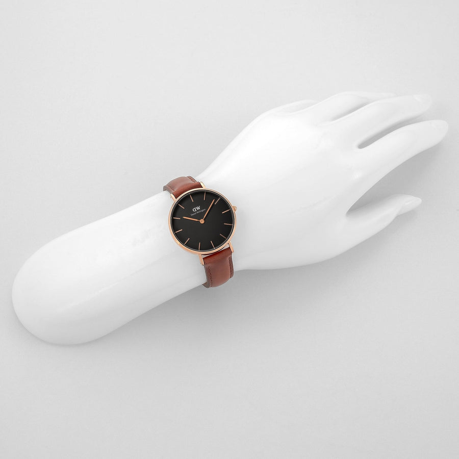 Daniel Wellington Petite St Mawes Black Dial Brown Leather Strap Watch For Women - DW00100169