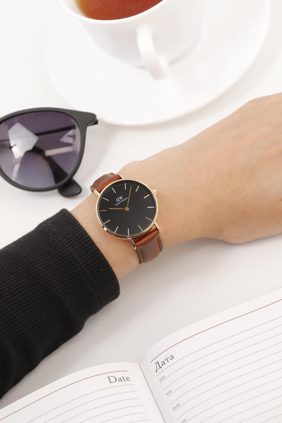 Daniel Wellington Petite St Mawes Black Dial Brown Leather Strap Watch For Women - DW00100169